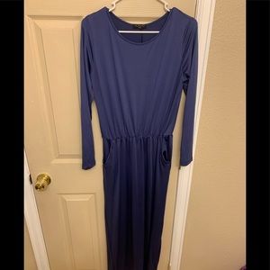 Long Sleeve Long Blue Dress With Pockets